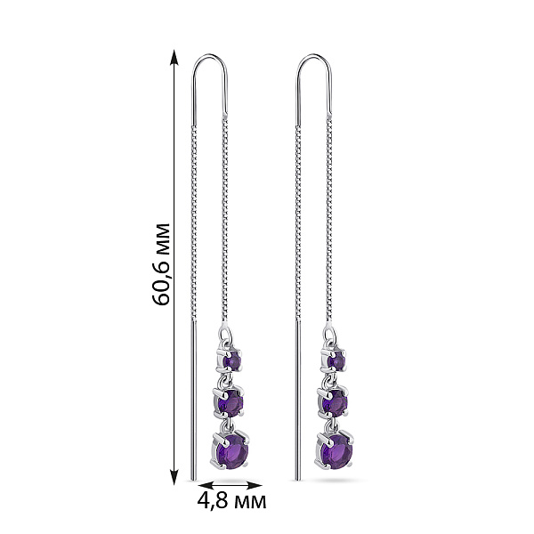 Длинные серебряные серьги-протяжки с аметистами (арт. 7502/2167570А) – изображение 2