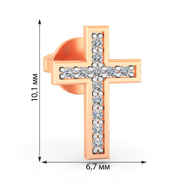 Одинарна золота сережка Хрестик з фіанітами  (арт. 110009Я) – зображення 2