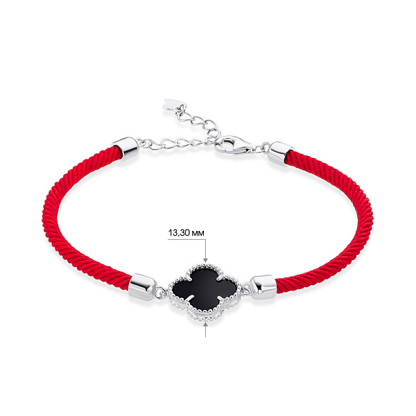 Браслет на червоній нитці "Клевер" з срібною вставкою і оніксом (арт. 7309/3321/15ок) – зображення 2