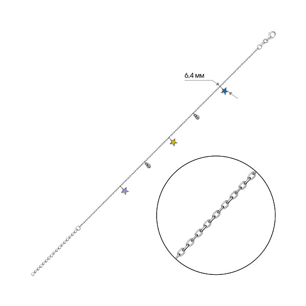 Браслет зі срібла на ногу з емаллю і фіанітами (арт. 7509/4441ецвн) – зображення 2