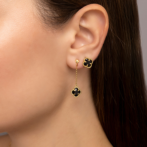 Сережки-підвіски з жовтого золота з чорними фіанітами (арт. 1091794жч) – зображення 3