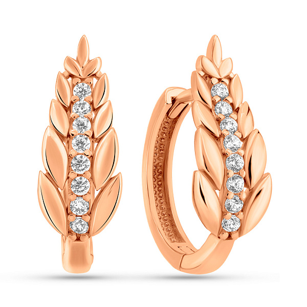 Серьги-кольца Колосок из красного золота с фианитами (арт. 1091547) – изображение 1