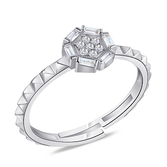 Незамкнутое кольцо серебряное с россыпью фианитов  (арт. 7501/5933)