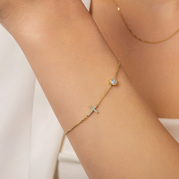 Браслет з хрестиком з жовтого золота з фіанітами (арт. 323895ж) – зображення 3