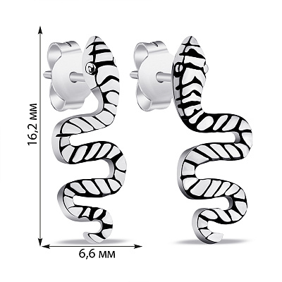 Серебряные серьги-пусеты Змея с чернением  (арт. 7918/6589)