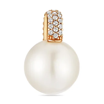 Кулон из красного золота с жемчугом и фианитами (арт. 421680прлб)