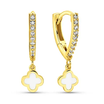 Золотые серьги-подвески с эмалью (арт. 109946жеб)