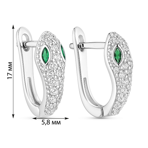 Серебряные серьги змея с фианитами и альпинитами (арт. 7502/10334аз) – изображение 2