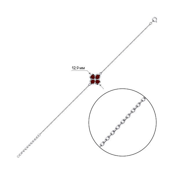 Срібний браслет Квітка з сердоліком та фіанітом (арт. 7509/4778Срдк) – зображення 2