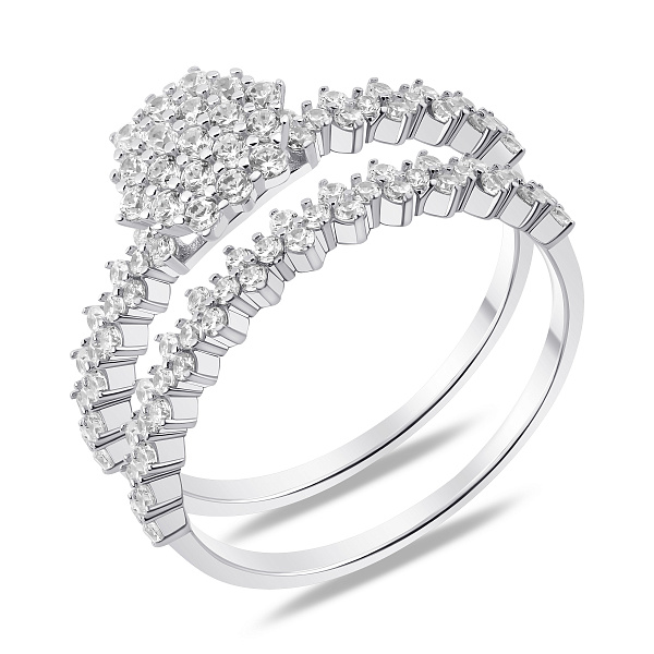 Серебряное двойное кольцо с фианитами (арт. 7501/8600) – изображение 1