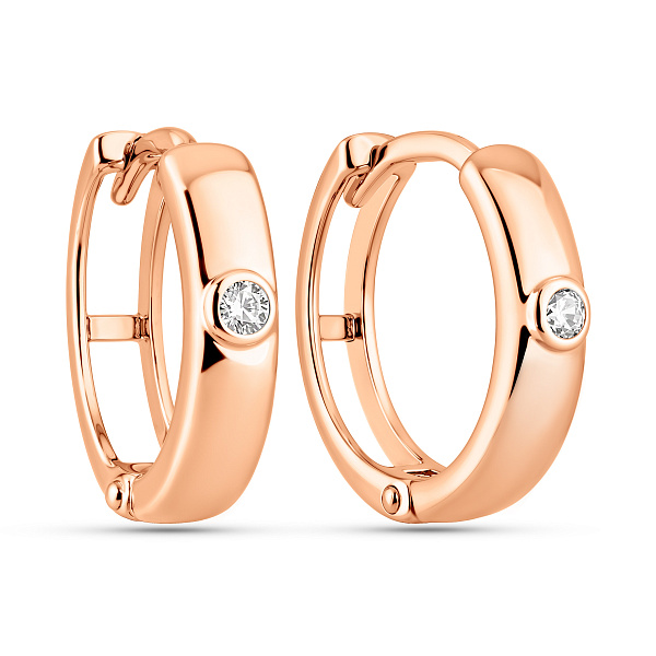 Сережки-кольца из красного золота с фианитами (арт. 110665) – изображение 1