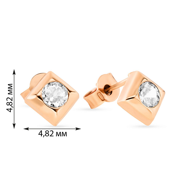 Сережки-пусеты из красного золота с фианитами (арт. 105453) – изображение 2