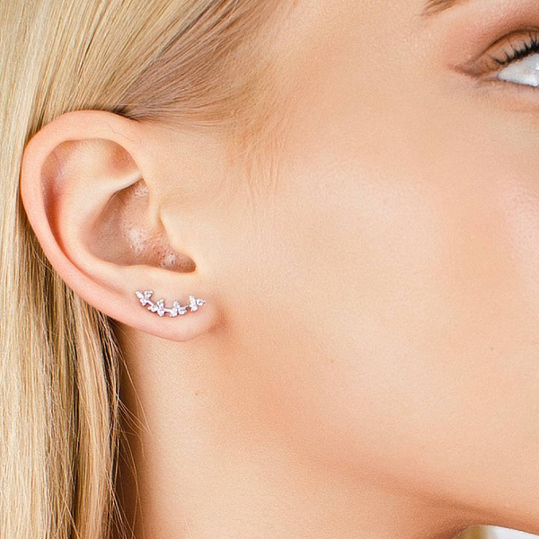 Сережки з білого золота клаймбери з фіанітами (арт. 110171б) – зображення 2