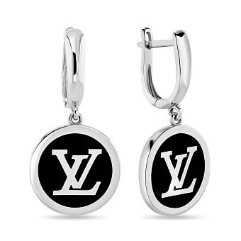 Серьги-подвески из белого золота с эмалью (арт. 108291беч)