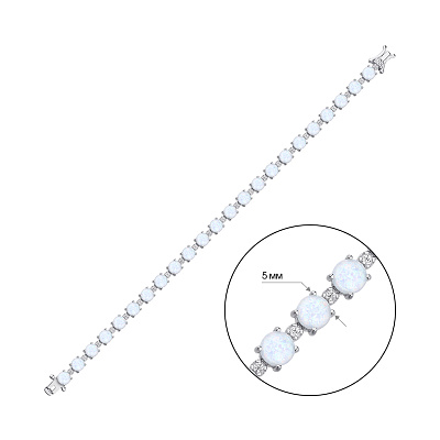 Срібний браслет з білим опалом і фіанітами (арт. 7509/4010Поб)