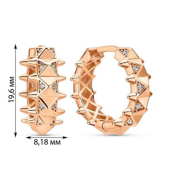 Серьги-кольца из красного золота с фианитами (арт. 1091392/20) – изображение 4