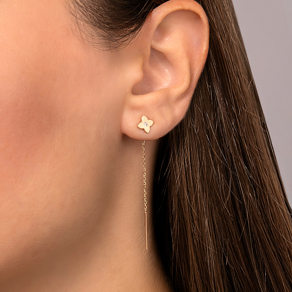 Золотые серьги-протяжки с фианитами (арт. 110898) – изображение 2