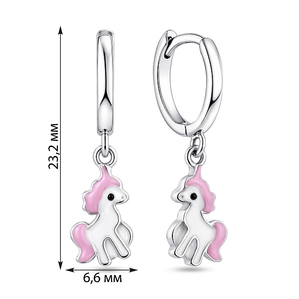 Серебряные серьги с подвеской единорог (арт. 7502/10268/10е) – изображение 2