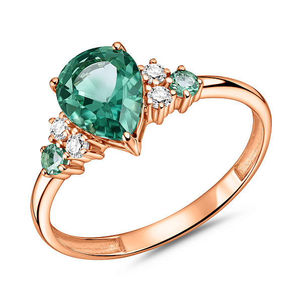Кольцо из красного золота с зеленым кварцем и фианитами (арт. 141119Пзф) – изображение 1