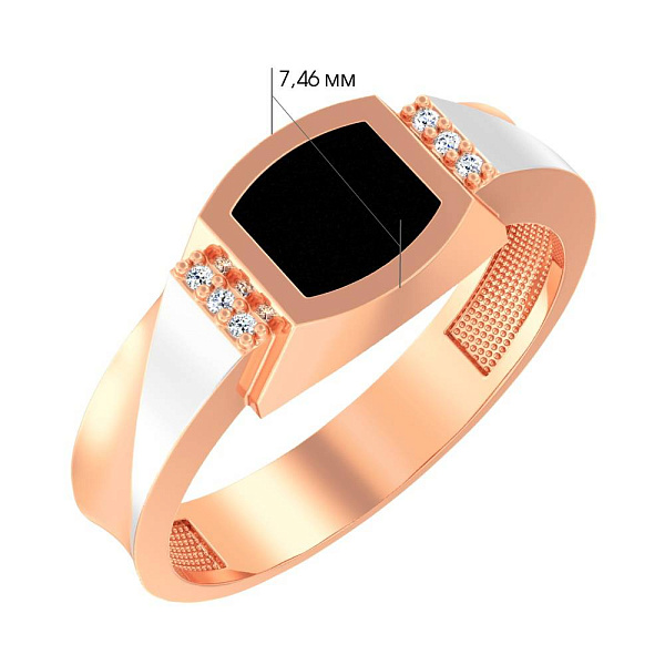 Печатка из красного золота с эмалью и фианитами (арт. 170048е) – изображение 3