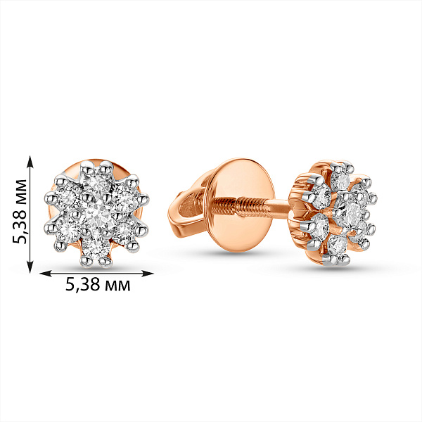Сережки-пусети з червоного золота з діамантами (арт. Т011290020) – зображення 4