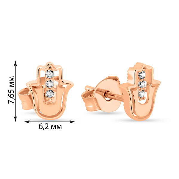 Золоті пусети "Хамса" з трьома фіанітами  (арт. 108808) – зображення 2