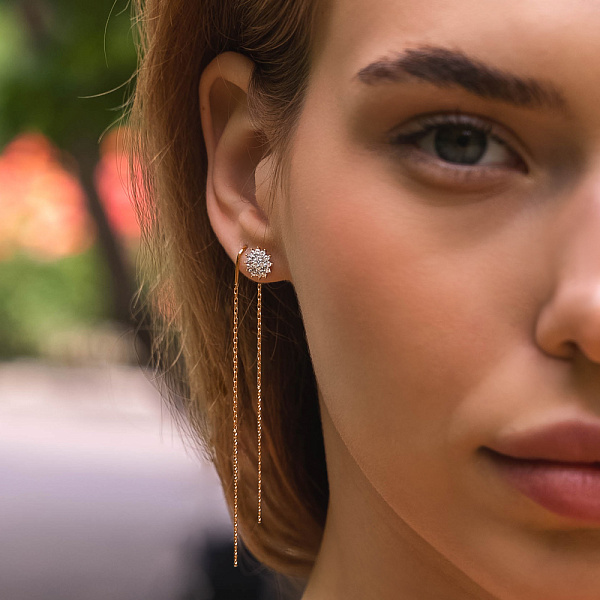 Серьги-протяжки (продевка) из красного золота (арт. 106641) – изображение 3