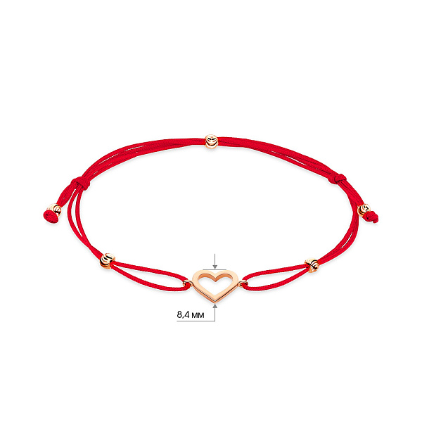 Браслет «Серце» з червоною ниткою з золотими вставками (арт. 340003к) – зображення 2