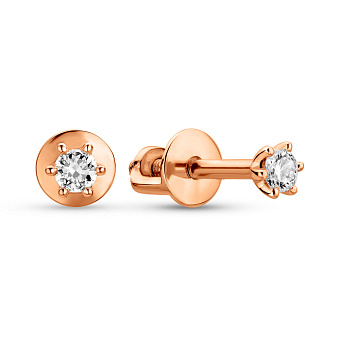 Сережки-пусети з червоного золота з діамантами (арт. Т011134010)