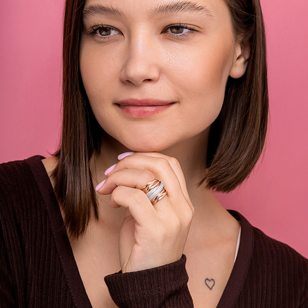 Каблучка з червоного золота з фіанітами (арт. 1401003) – зображення 3