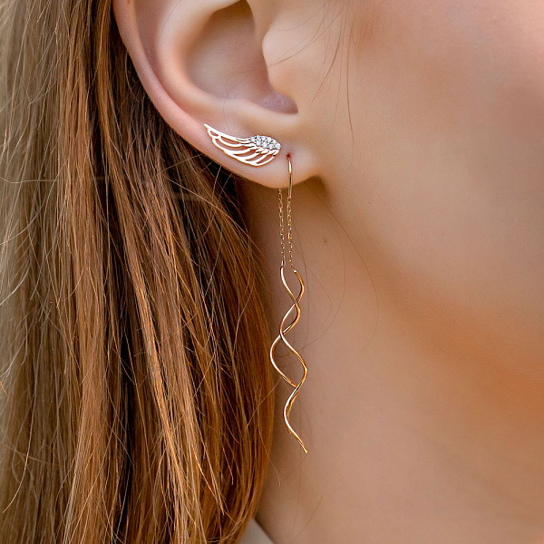 Золоті сережки "Крила" з фіанітами (арт. 110848) – зображення 2