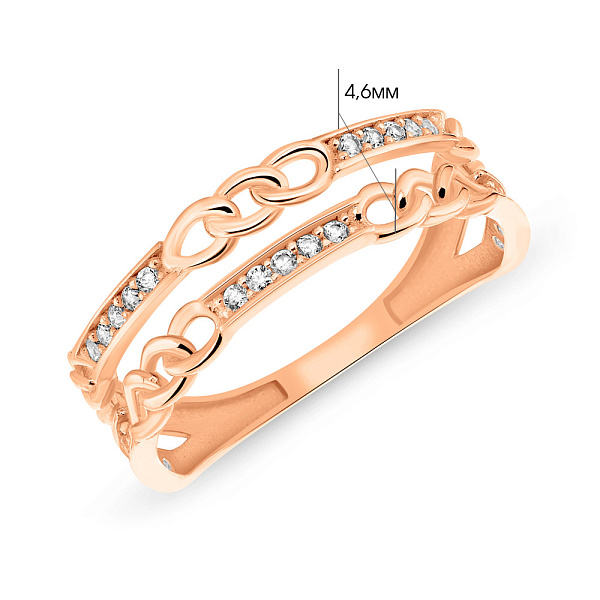 Двойное золотое кольцо "Звенья" с фианитами (арт. 155560) – изображение 2