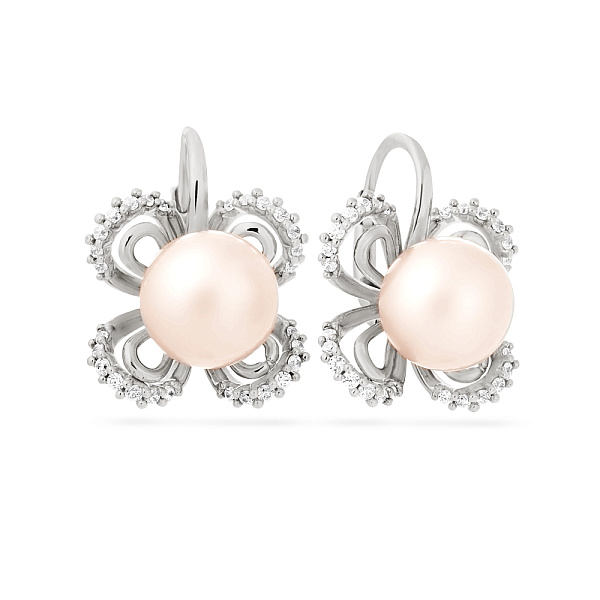 Сережки золоті з перлами та фіанітами (арт. 104050б) – зображення 1