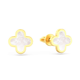 Фото Золотые серьги пусеты Клевер (арт. 111212жеп)