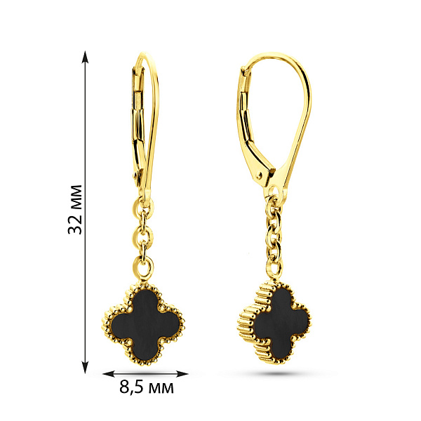 Золоті сережки-підвіски з оніксом (арт. 1091536/8жо) – зображення 2