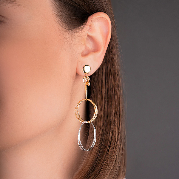 Довгі сережки Francelli з жовтого і білого золота (арт. 1091212жб) – зображення 2