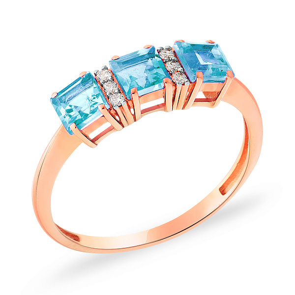 Кольцо из красного золота с голубыми топазами и фианитами (арт. 140582Птг) – изображение 1