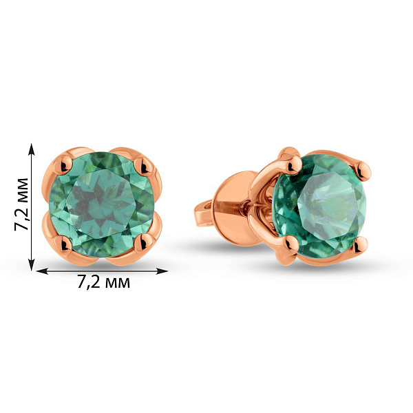 Золотые серьги-пусеты с зеленым кварцем (арт. 111229Пз) – изображение 4