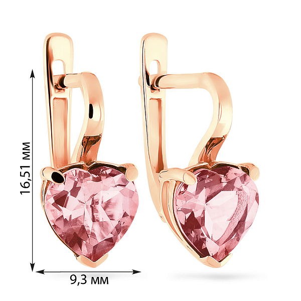 Золоті сережки Серце з кварцом (арт. 110362ПрГ) – зображення 2