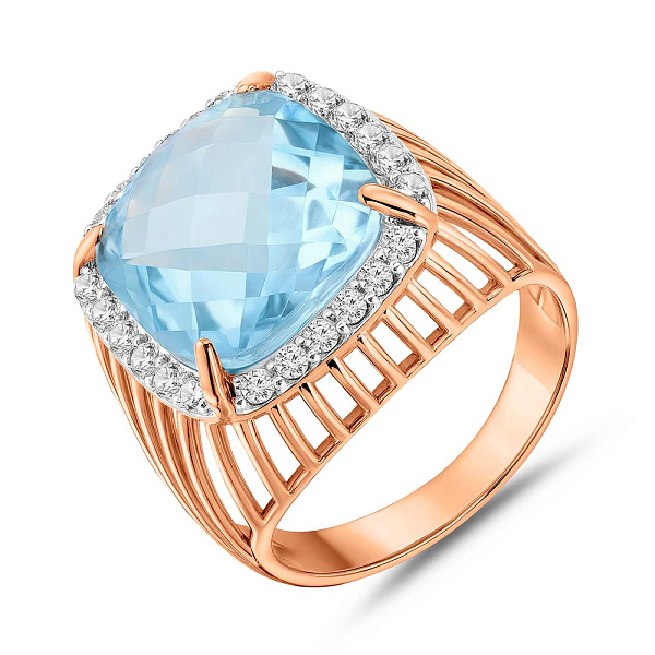 Золота каблучка з великим топазом і фіанітами (арт. 151365Пкг) – зображення 1