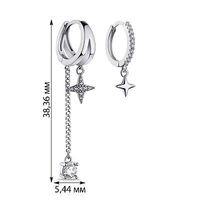 Серебряные асимметричные сережки с фианитами (арт. 7502/9368/10)