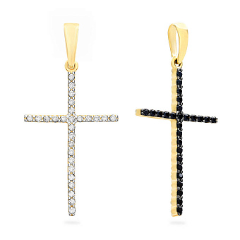 Золотой крестик двухсторонний с фианитами (арт. 440419жч)