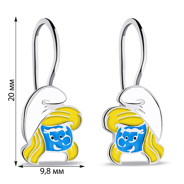 Срібні дитячі сережки Смурфики з емаллю (арт. 7502/9137е) – зображення 2