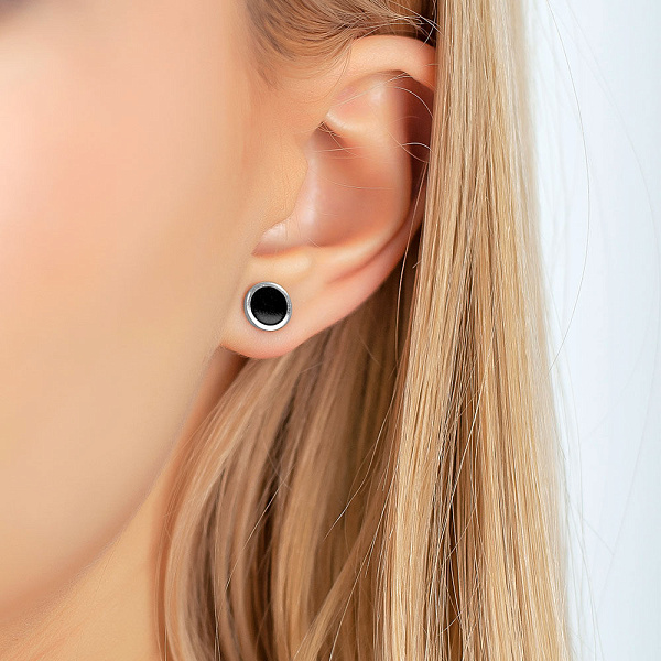 Золоті сережки пусети Лýна з емаллю (арт. 111081бч) – зображення 2