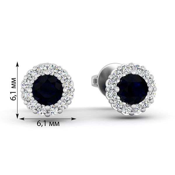 Сережки-пусети з білого золота з сапфіром і діамантами (арт. Т011635бс) – зображення 2