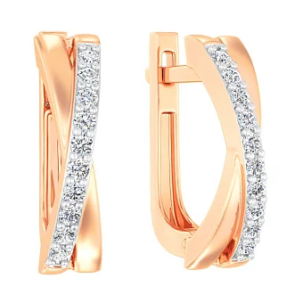 Золотые серьги Синергия с дорожкой фианитов (арт. 111102)