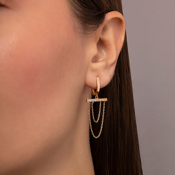 Золотые серьги-подвески с фианитами (арт. 109181) – изображение 3