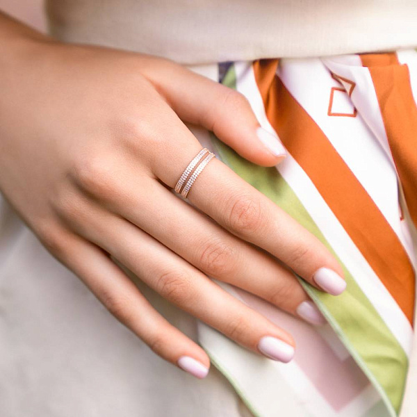 Золотое кольцо с двойной дорожкой из фианитов (арт. 140927) – изображение 2