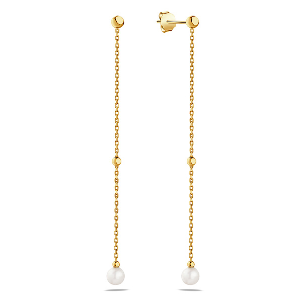 Золоті сережки-підвіски з перлами (арт. 106797жпрлб) – зображення 1
