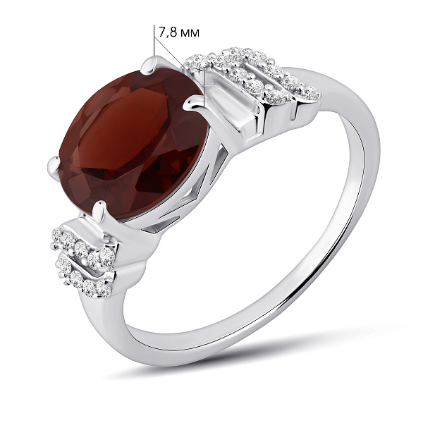 Серебряное кольцо с гранатом и фианитами (арт. 7501/2194057Г) – изображение 2